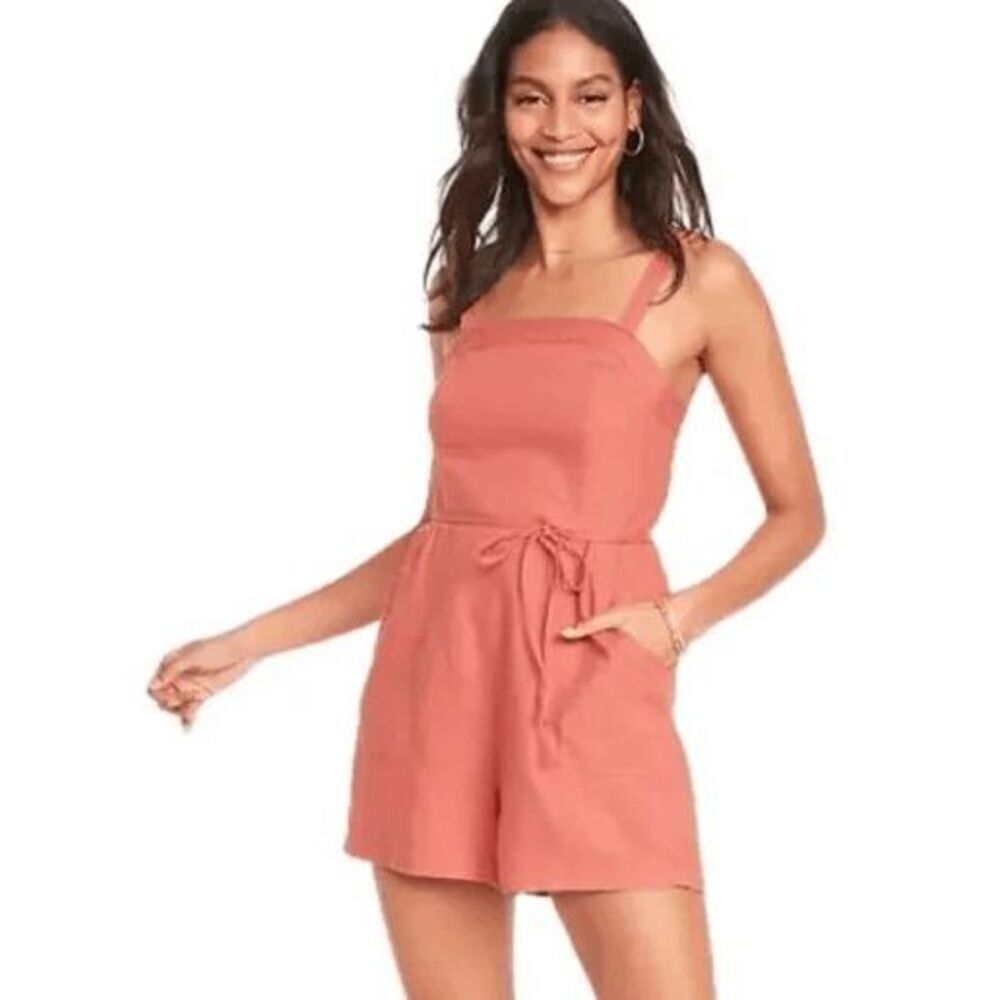 Old Navy Women's Size XS Coral Orange Linen Blend Romper